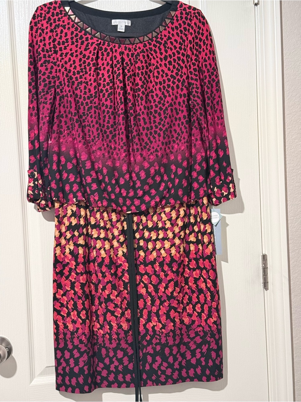 London Times Pink, Black & Yellow Ombre Animal-Print Midi Dress